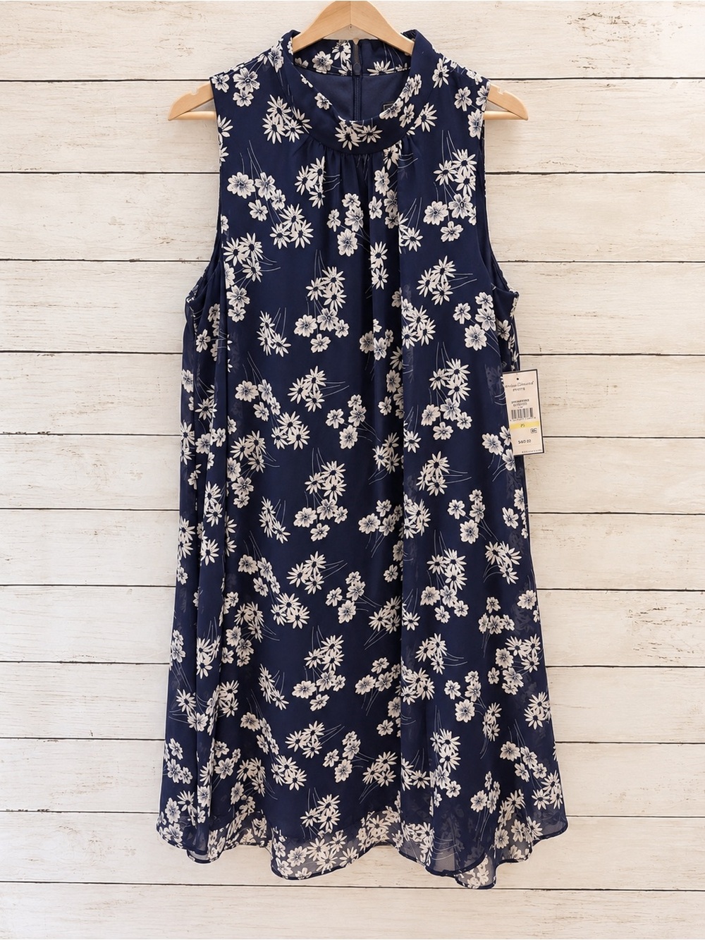 Jessica Howard Navy and White Floral Tie-Neck Sleeveless Tunic